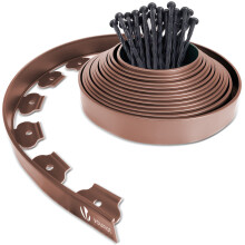 VOUNOT Plastic Garden Edging, Flexible Lawn Edging with Pegs, Brown 10m