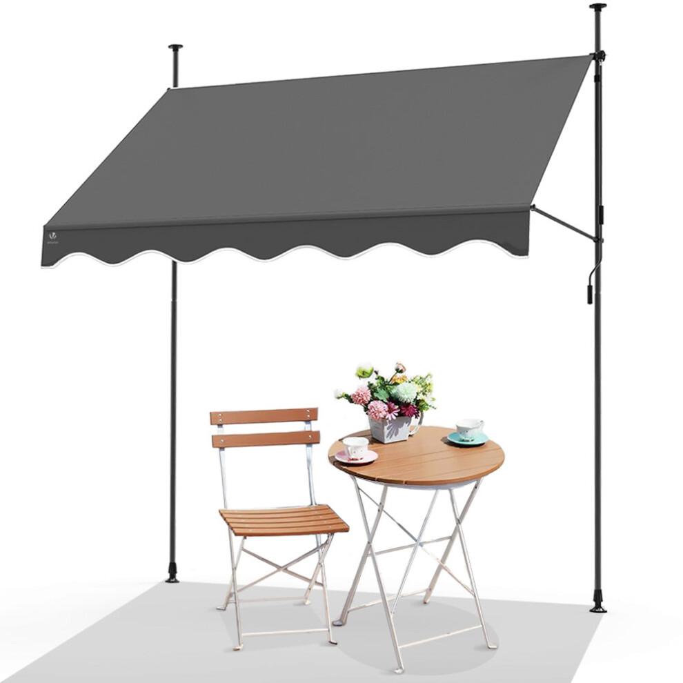 Vounot 3 X 1.2M Patio Telescopic Awning, Retractable Manual Awning, Adjustable Waterproof Canopy With Hand Crank, Balcony Sun Shade Shelter - Grey