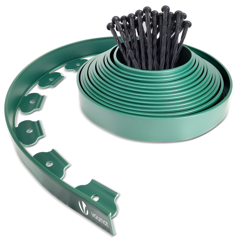 VOUNOT Plastic Garden Edging, Flexible Lawn Edging with Pegs, Green 10m