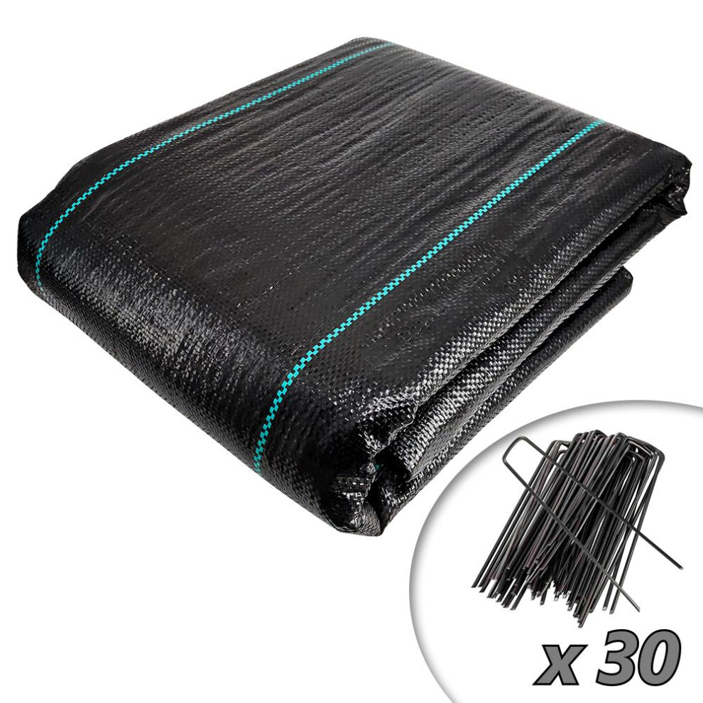 VOUNOT 2x10m Weed Control Fabric with 30 Pegs, Heavy Duty Landscape Ground Cover Membrane, Black