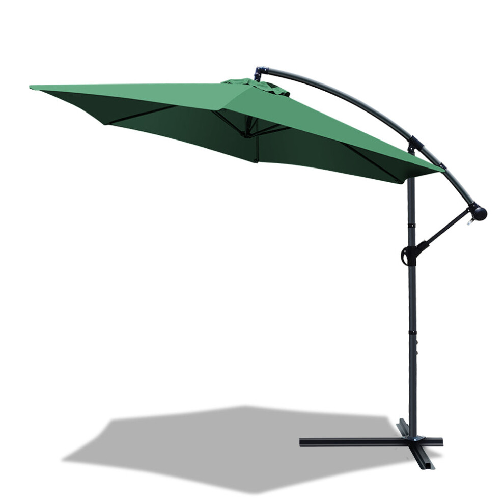 Vounot 3M Cantilever Garden Parasol, Banana Patio Umbrella With Crank Handle And Tilt, Green