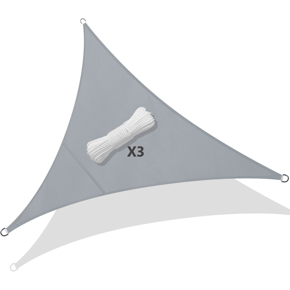 VOUNOT Sun Shade Sail Waterproof Triangle Sail Canopy With Mounting Ropes 3x3x3m, Grey