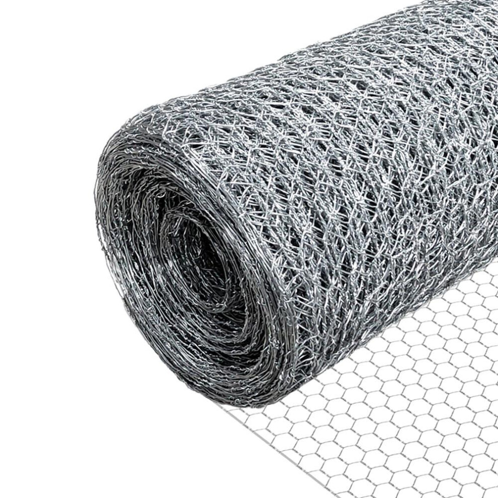 VOUNOT Chicken Wire Mesh, Metal Animal Fence, 13mm Holes, 1m x 25m, Galvanized Silver