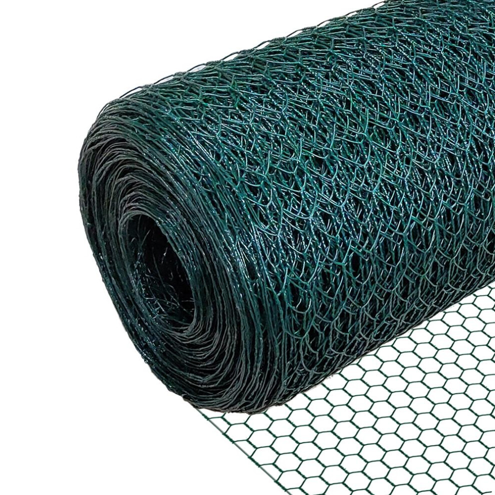 VOUNOT Chicken Wire Mesh, Metal Animal Fence, 13mm Holes, 1m x 25m, PVC Coated Green