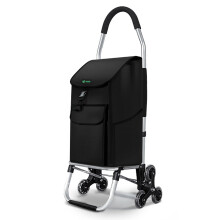 VOUNOT 6-Wheel Folding Shopping Trolley - Aluminium Lightweight Cart, 45L, Black