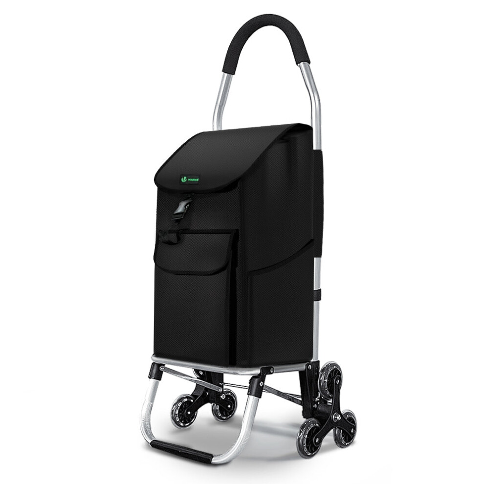 VOUNOT Folding Shopping Trolley on 6 Wheels, Aluminium Lightweight Shopping Cart, 45L, Black