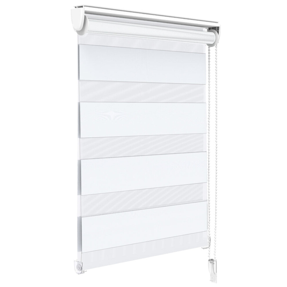 Vounot Zebra Roller Blind Double Fabric, Day And Night Translucent Or Blackout Vision Curtains, No Drilling For Window And Door 55 X 150 Cm White