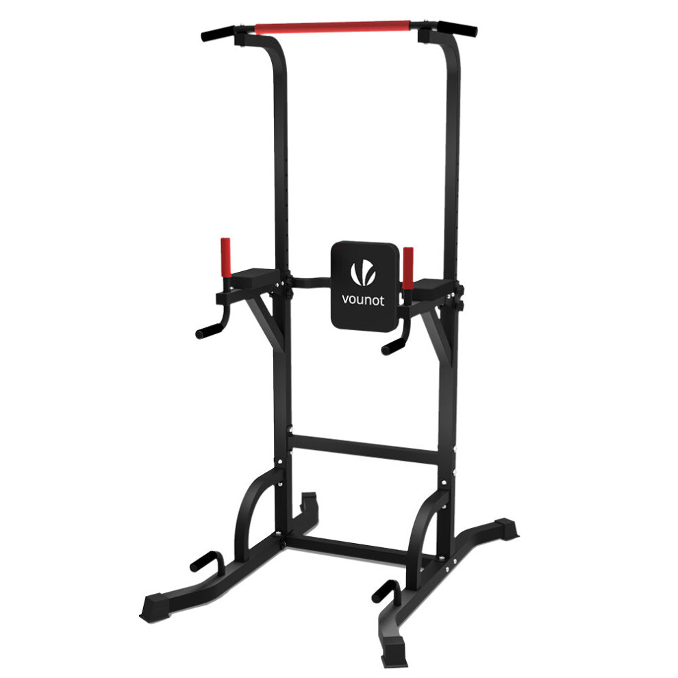 VOUNOT Power Tower with Backrest, Dip Station Pull Up Bar for Home Gym Strength Training, Workout Equipmen, Black