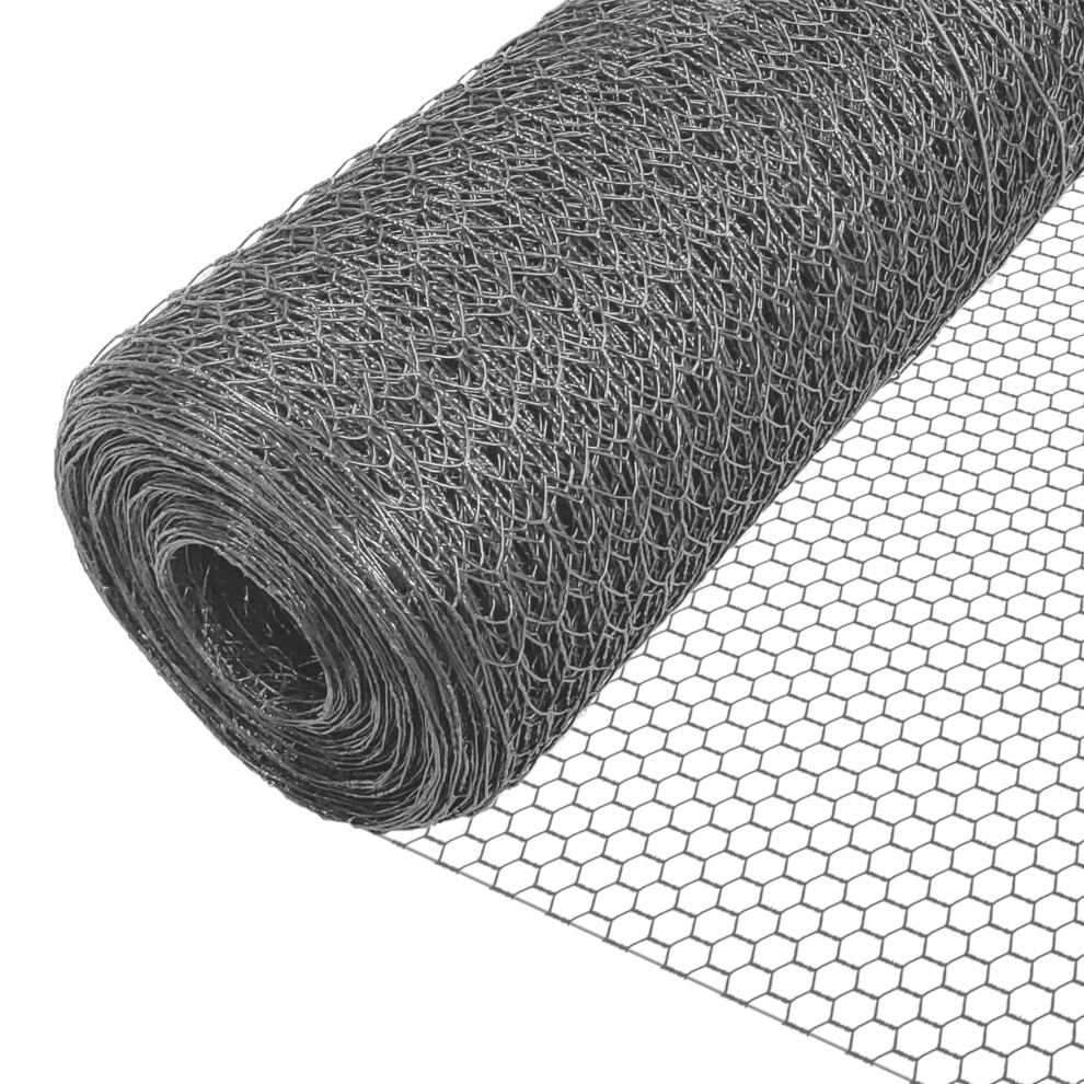 VOUNOT Chicken Wire Mesh, Metal Animal Fence, 25mm Holes, 1m x 25m, PVC Coated Grey