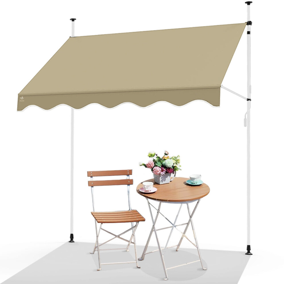 Vounot 2.5 X 1.2M Patio Telescopic Awning, Retractable Manual Awning, Adjustable Waterproof Canopy With Hand Crank, Balcony Sun Shade Shelter - Beige