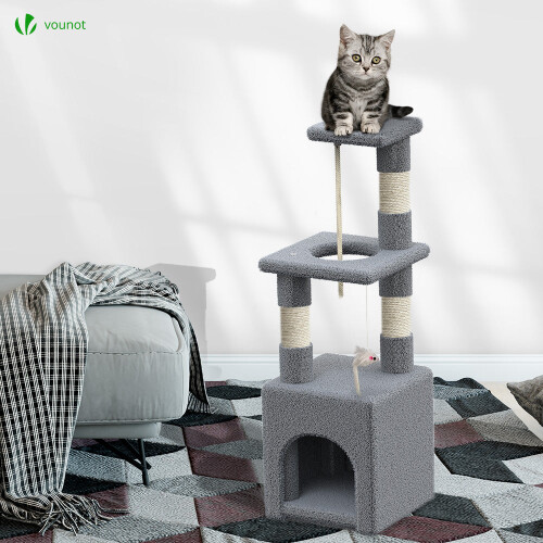 Vounot VOUNOT Cat Tree 88cm with Rope Scratching Platform, Grey 2