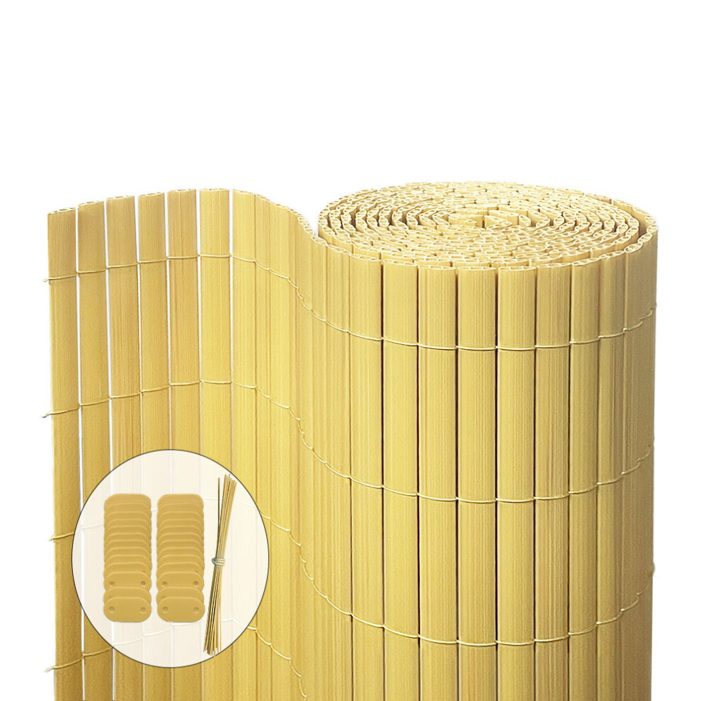 VOUNOT PVC Privacy Screening Fence 90 x 300 cm, Double Reinforced Struts Bamboo