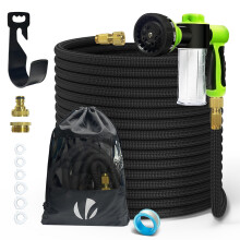 VOUNOT Flexible Garden Hose 100FT, 8 Modes with Soap Dispenser Black