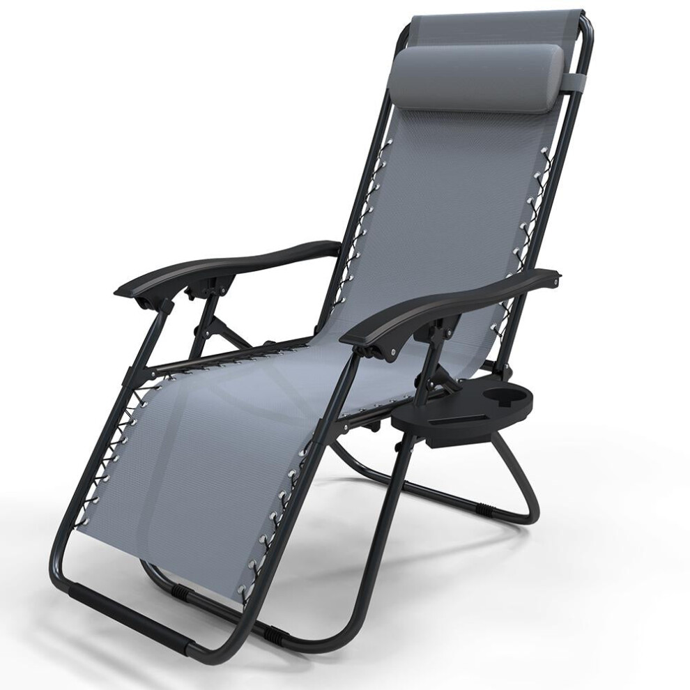 VOUNOT Zero Gravity Chairs, Garden Sun Loungers with Cup and Phone Holder, Grey