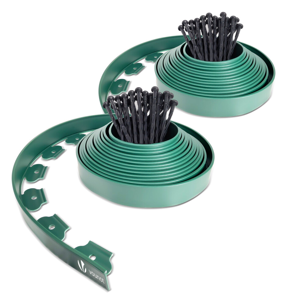 VOUNOT Plastic Garden Edging, Flexible Lawn Edging with Pegs, Green 20m