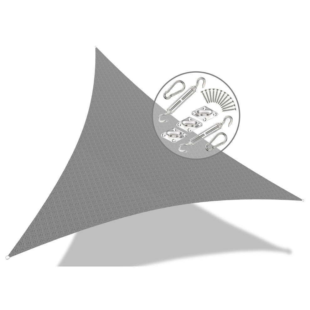 VOUNOT HDPE Sun Shade Sail Triangle with Fixing Kits, 3.6x3.6x3.6M, Grey