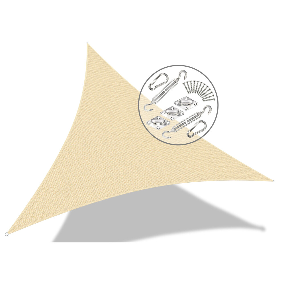 Vounot Hdpe Sun Shade Sail Triangle With Fixing Kits, 5X5x5m, Ivory