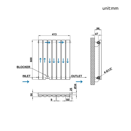 AICA Clearance Sale Oval Column Radiator Single White 600x413mm 2