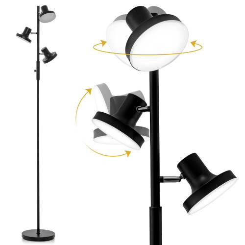 Casart Modern 3-Light LED Floor Lamp Rotary Dimmer Switch W/ 3 Angle
