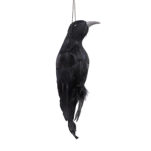 1/2X Realistic Hanging Dead Crow Decoy Lifesize Extra Large Black Feathered Crow