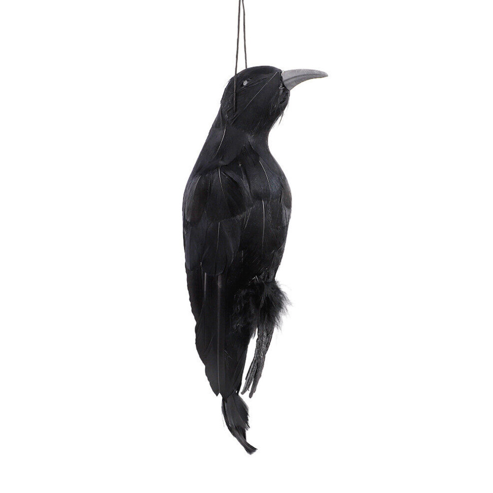 (1pcs Crow Prop) 1/2X Realistic Hanging Dead Crow Decoy Lifesize Extra Large Black Feathered Crow