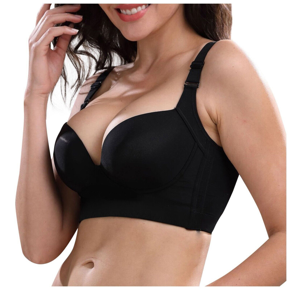 (Black, 38E) Back Smoothing Bra Fashion Deep Cup Bra Hides Back Fat for Women Push