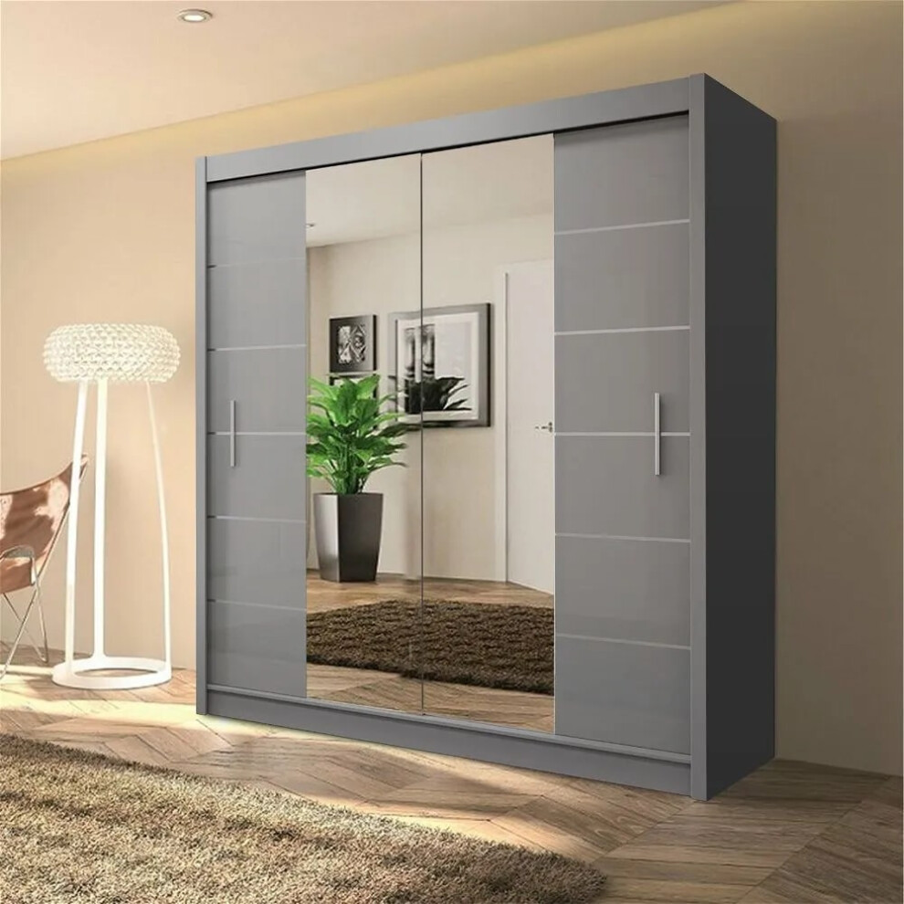 (203 cm , Grey ) Eden Luxurious Sliding Mirror Door Wardrobe