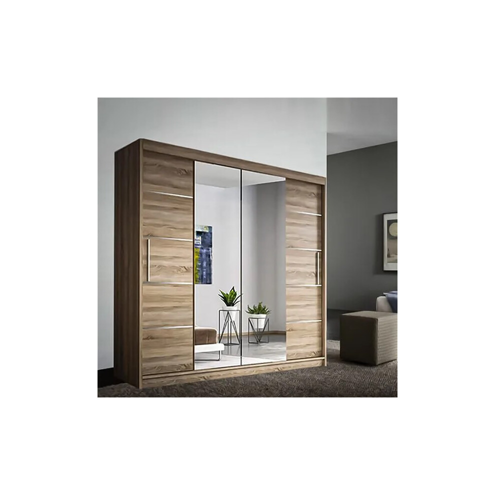 (203 cm , Oak ) Eden Luxurious Sliding Mirror Door Wardrobe