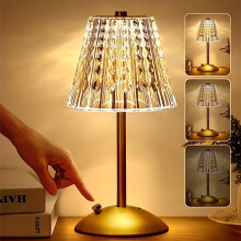 (3 Colors Rechargeable Lamp) 1pc Fire Table Lamp, Touch 10-Way Dimmable Crystal Lamp