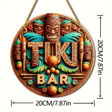 (A) Tiki Theme Wooden Sign, Summer Outdoor Decor(20cm*20cn/8in*8in)