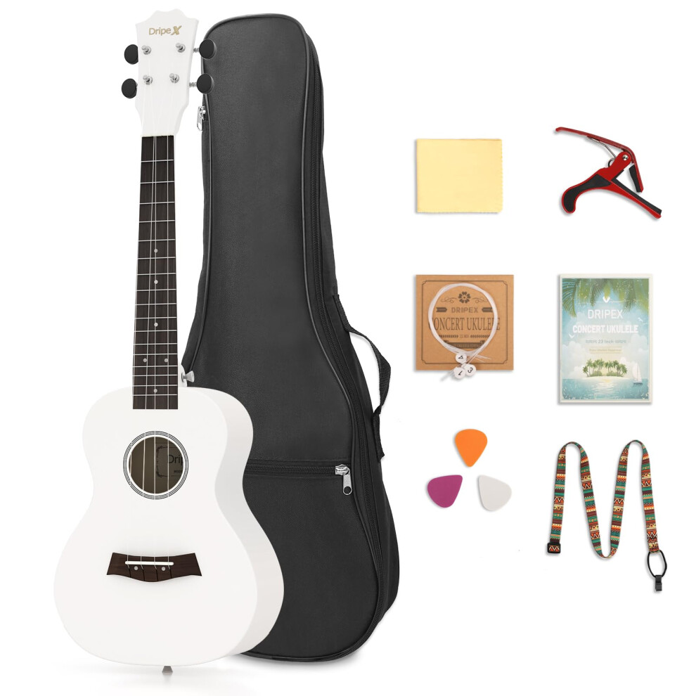 (White) Concert Ukulele 23 Inch Ukulele with Beginner Kit