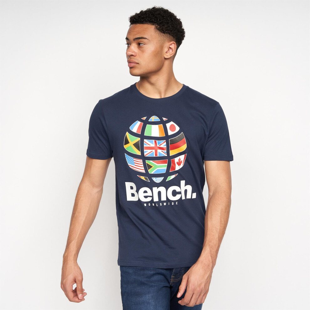 (Navy - Worldwide, M) Bench Mens Graphic Print T-Shirt 100% Cotton Tee