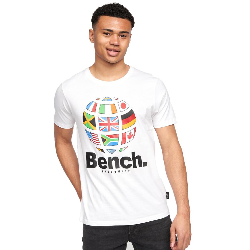 (White - Worldwide, M) Bench Mens Graphic Print T-Shirt 100% Cotton Tee