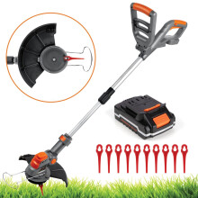 Terratek 20V 2 in 1 Electric Cordless Grass Strimmer Garden Grass Cutter Trimmer 1 Battery & 12 Blades & Spool Included
