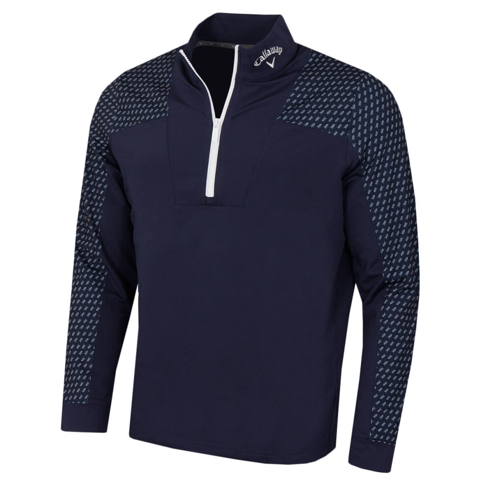 (S, Peacoat) Callaway Golf Mens Chev Motion Print Thermal Stretch Pullover Sweater