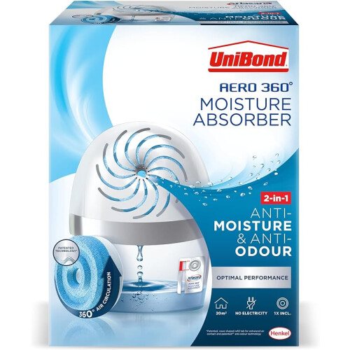 Unibond UniBond AERO 360º Moisture Absorber Ultra-Absorbent Dehumidifier Helps to Prevent Condensation Mould & Musty Smells 1 Device incl.1 Refill Tab 450g