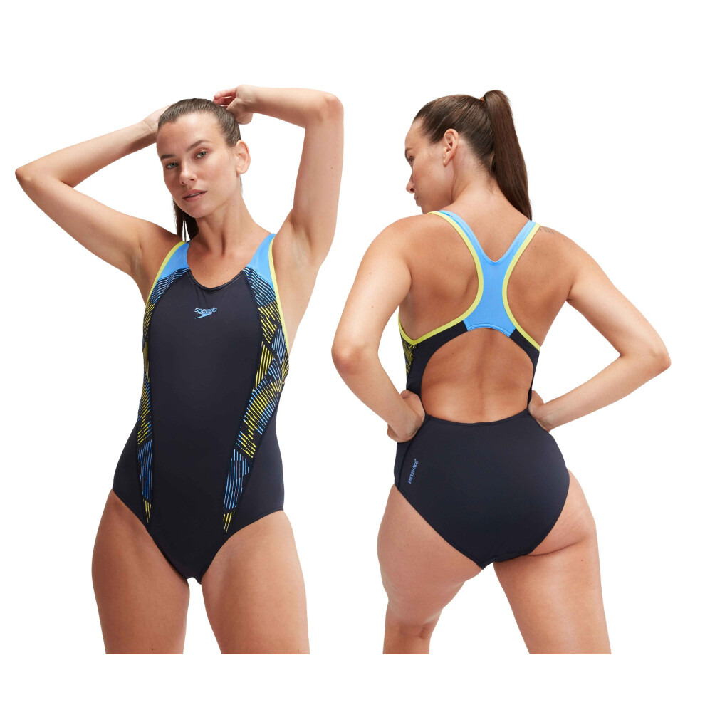 Speedo Placement Laneback Swimsuit - All Sizes - Navy/Yellow