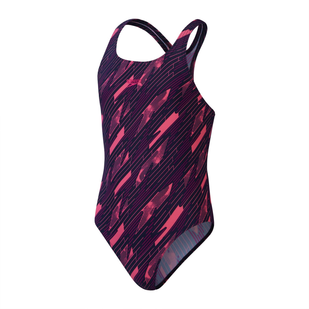 Speedo Hyperboom Allover Medalist Junior Swimsuit - All Sizes - Navy/Pink