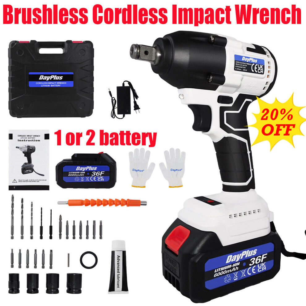 (with 1pcs 6.0Ah Battery) Cordless Impact Wrench 3200RPM High Torque Variable Speed 21V Brushless Impact Gun 420N.m