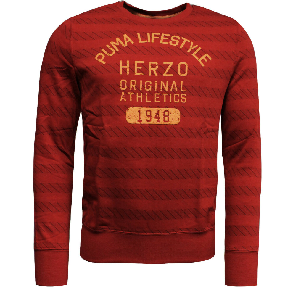 Puma ILP Mens Striped Crew Neck Sweatshirt Pullover Jumper Red 560288 03 R10K (UK ) 