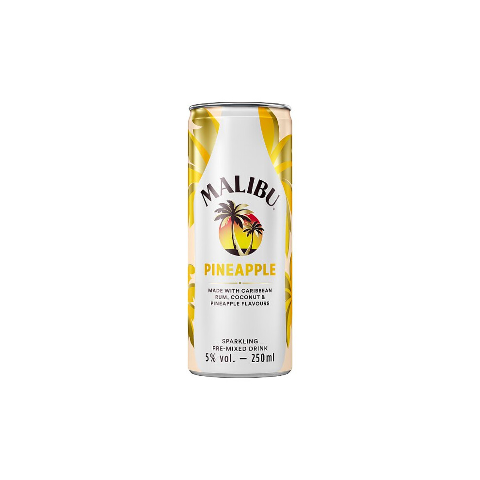 Malibu Pre-Mixed Sparkling Pineapple Rum Drink 250ml (Case of 12, 12 x 250ml)