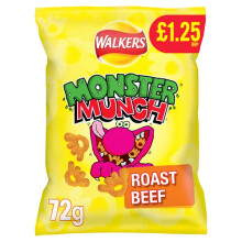Walkers Monster Munch Roast Beef Snacks72g (Case of 15)