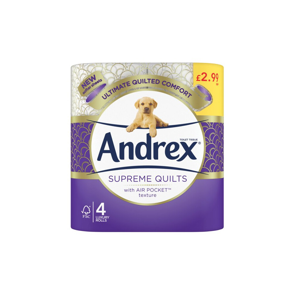 Andrex Supreme Quilts Toilet Tissue, 4 Quilted Toilet Rolls (Case of 6, 6 x 4pk)