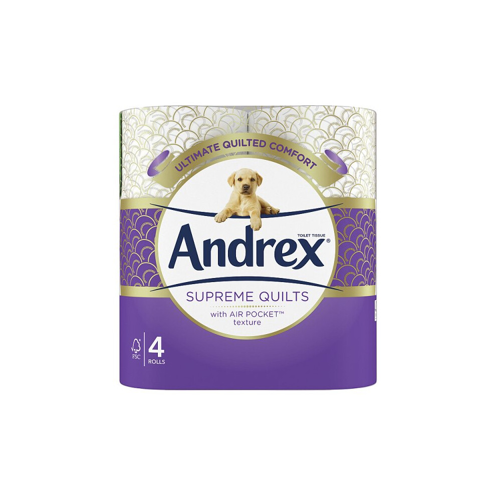 Andrex Supreme Quilts Toilet Tissue, 4 Quilted Toilet Rolls (Case of 6)