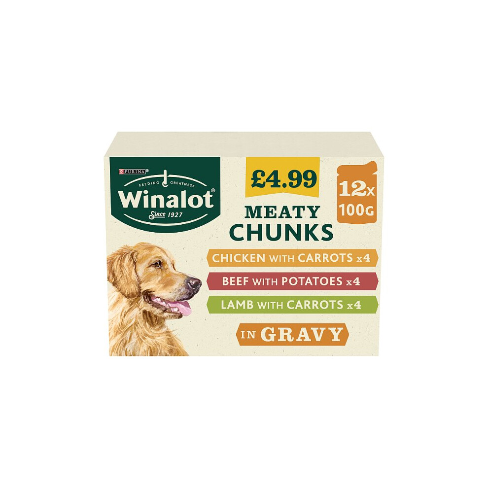 Winalot Meaty Chunks in Gravy 12 x 100g (1200g) (Case of 4, 4 x 12x100g)