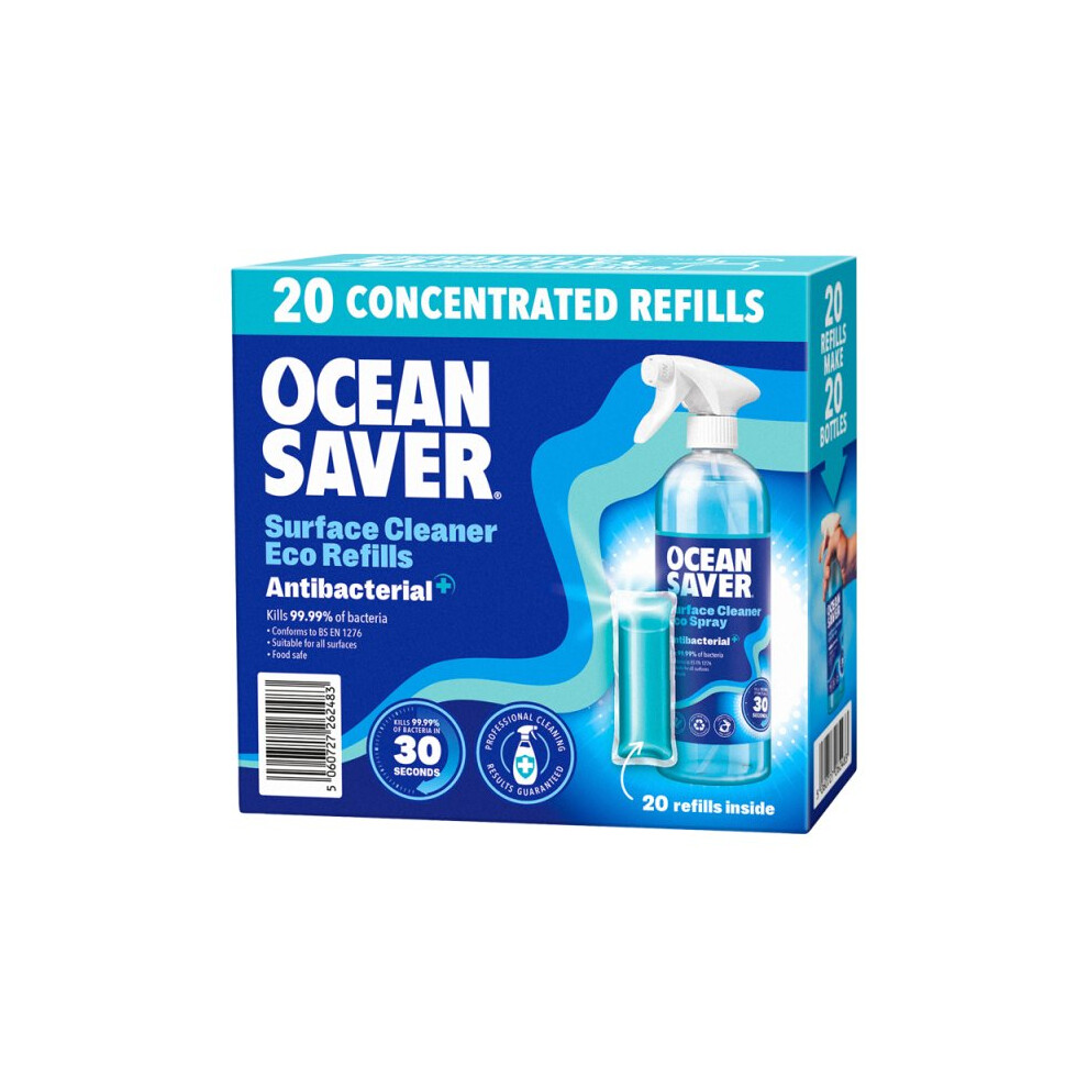 Ocean Saver Surface Cleaner Eco Refills Antibacterial 20 x 10ml (Case of 6, 6 x 20pk)