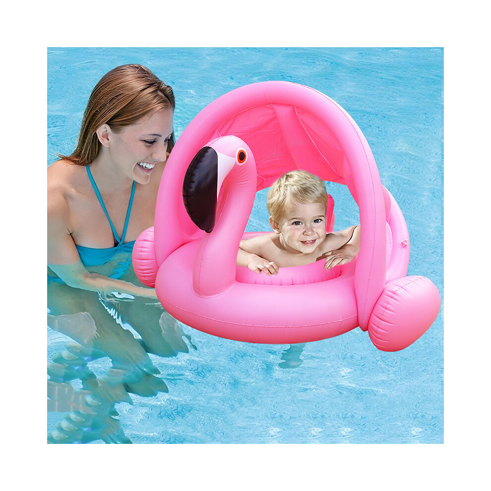 Childrens Sun New Protection Canopy With Inflatable Flamingo Swim Ring Seat