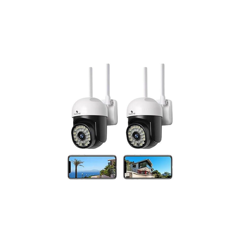 Taishixing Security Camera Outdoor Home 2PCS, Support 2.4g/5.0g wifi, IP66 waterproof, 360 degree PTZ, with Motion Detection and Siren, 2-Way