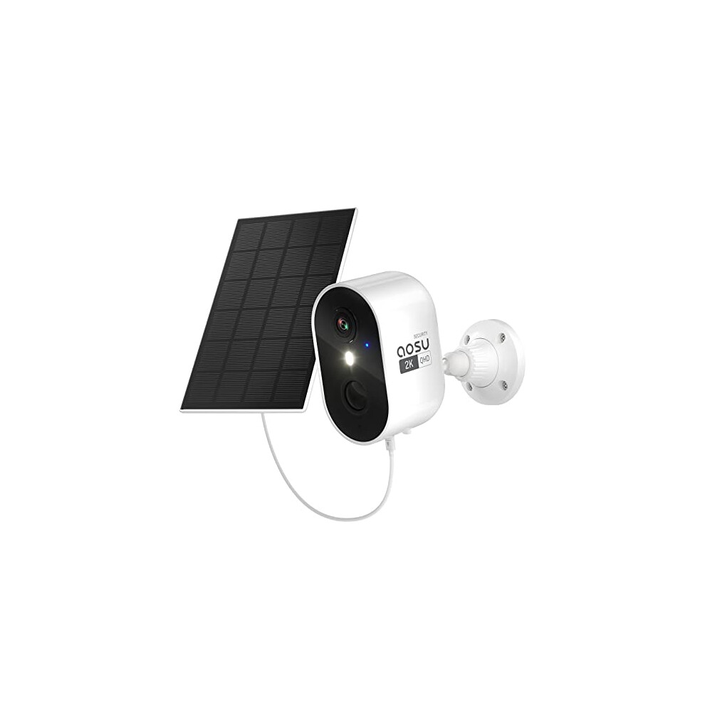 AOSU 2K Security Camera Outdoor Wireless, Battery Operated WiFi CCTV Camera with Solar Panel, PIR Human Detection, Color Night Vision, Sound-Light