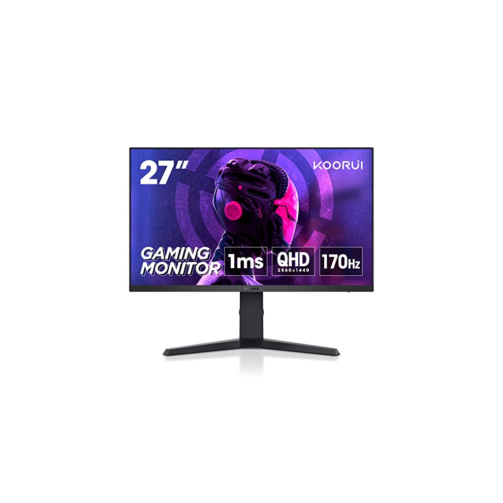 Koorui 27 Inch Gaming Monitor, 2K Computer Monitors, Qhd(2560 * 1440), Ips,1Ms, Adpitive Sync, 2X Hdmi (144Hz), Displayport(170Hz), Hdr 400, Dci-P3 6976210080122